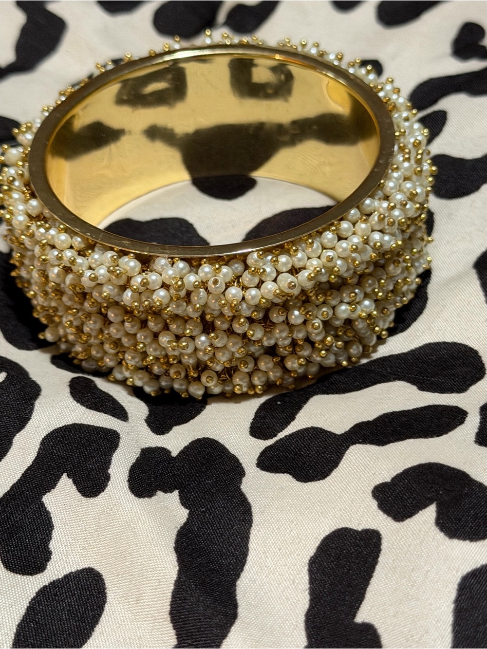 Gold Pearl Beaded Bangle Bracelet - Women Jewelry - Picture 2 of 3